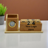 Wooden Desk Pen Holder Clock With Calendar Set of 50